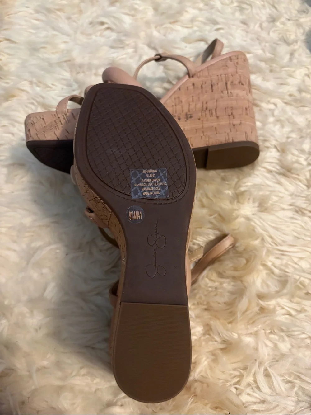 Jessica Simpson Blush Tan Cork Platform Wedge Sandals Simina